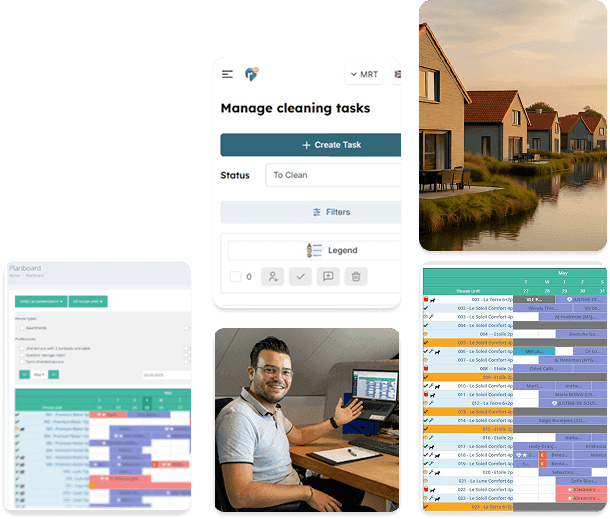 ResortFlow operational dashboard concept showing planning, cleaning, accommodation and team management tools.